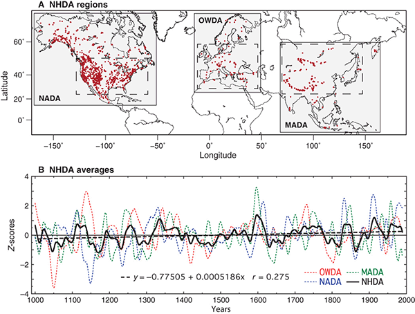 Droughts, North America, Year 1000 - 2000, last millenia, Atlas