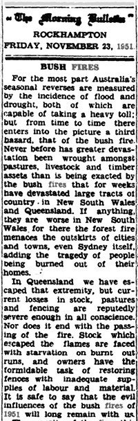 Fires of 1951, October, November, Australia, QLD, NSW