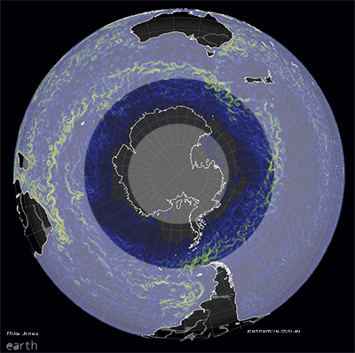 Antarctic, Map, Latitudes of sea surface that are cooling.