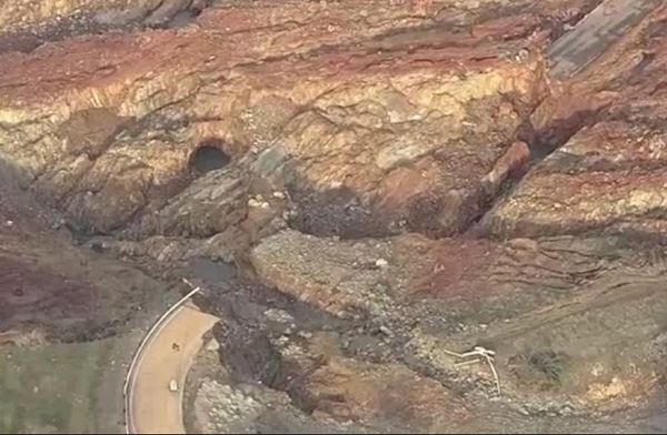 Oroville Dam, erosion. Spillway. Close up.